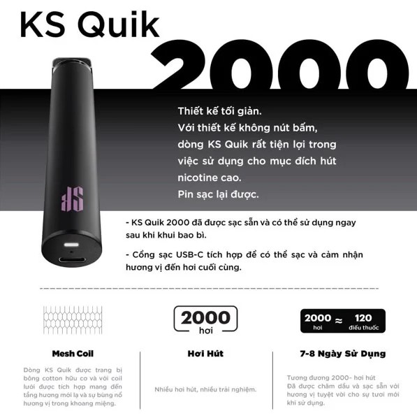 Thông số chi tiết sản phẩm Pod Quik 2000 hơi giá rẻ