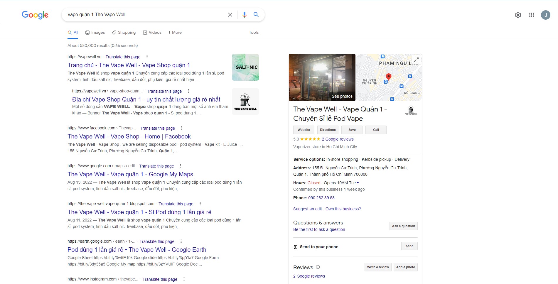 Hướng dẫn tìm kiếm trên google về The Vape Well tiệm Vape Gần bạn nhất TPHCM
