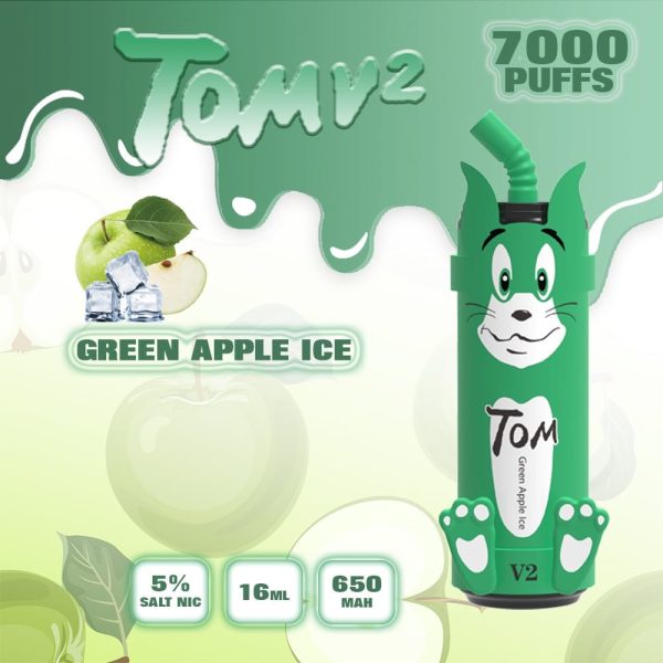 Pod Tom V2 - 7000 Hơi - Pod dùng 1 lần vị Green Apple Ice - Táo Xanh lạnh