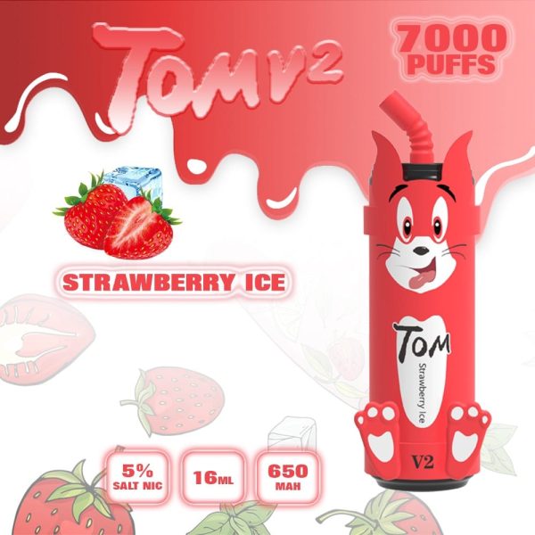 Pod Tom V2 - 7000 Hơi - Pod dùng 1 lần vị Strawberry Ice - Dâu Tây Lạnh
