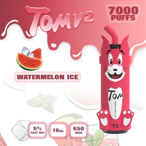 Pod Tom V2 - 7000 Hơi - Pod dùng 1 lần vị Watermelon Ice - Dưa Hấu Lạnh